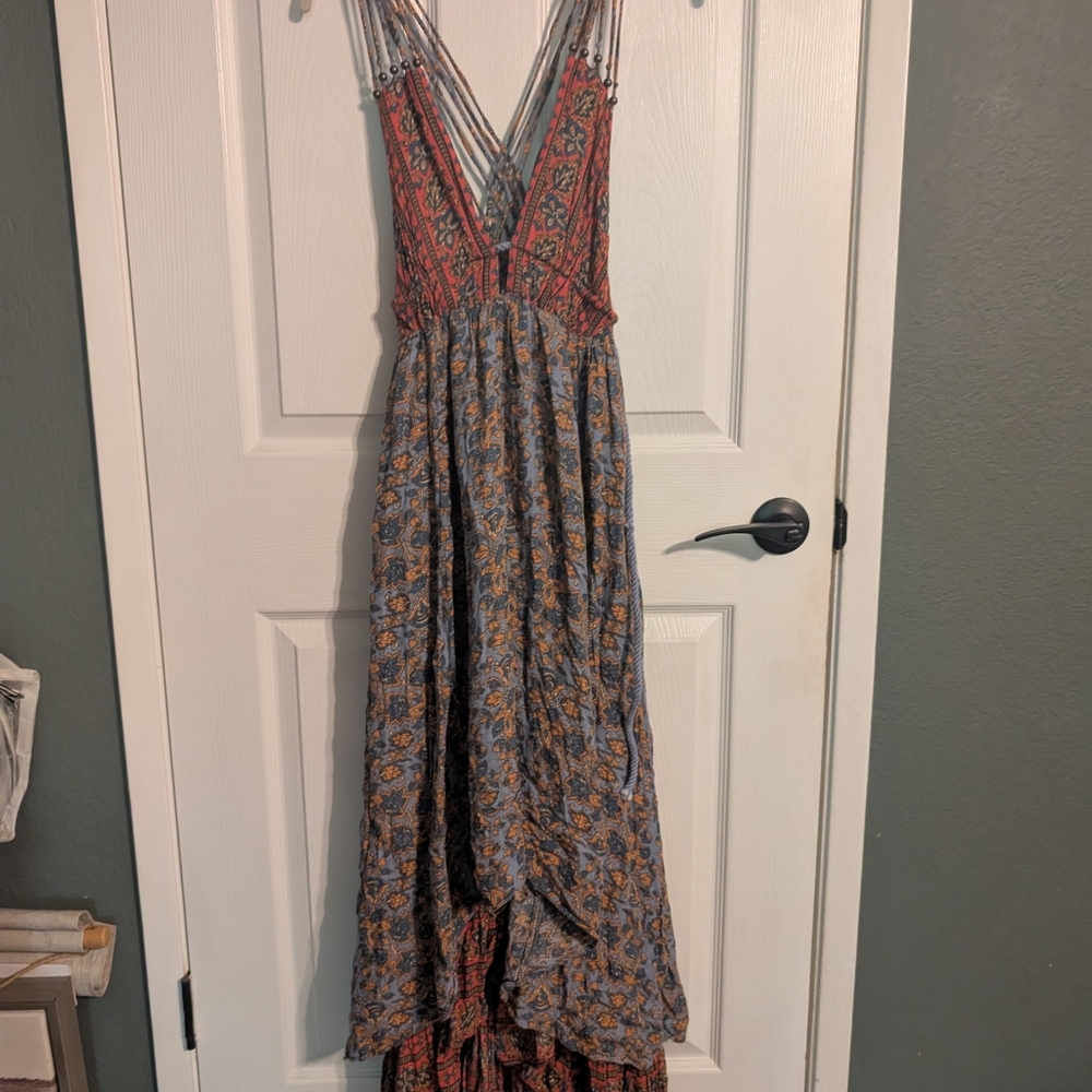 Free People Floral High Low Dress in Blue and Brown - Picture 4 of 6